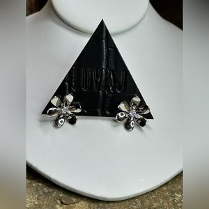 Luv Aj Black Metal Flower Rhinestone Earrings
